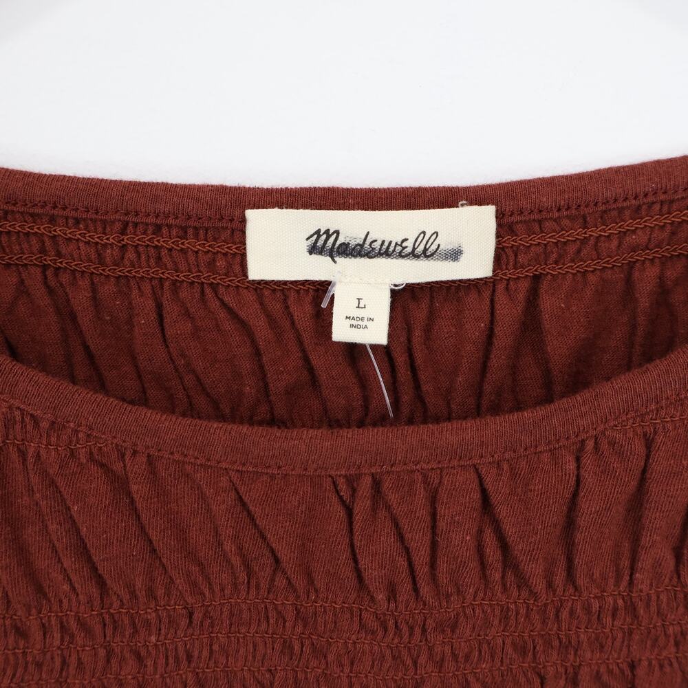 NWT Madewell Smocked Boatneck Tank Cotton-Linen Blend Henna Rust Size Large - Picture 7 of 9